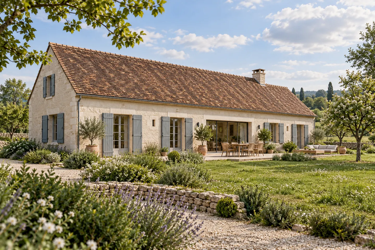Courtil 135 : concept de maison fran&ccedil;aise de plain-pied, 135 m&sup2;, 4 chambres propos&eacute;es